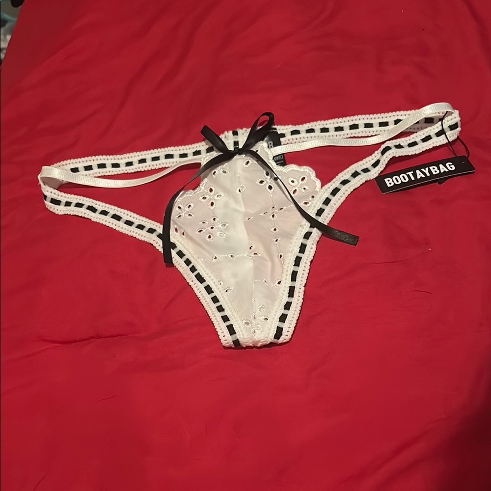 BootayBag White Eyelet Lace, Italian Summer, & Black Stripe Thong
